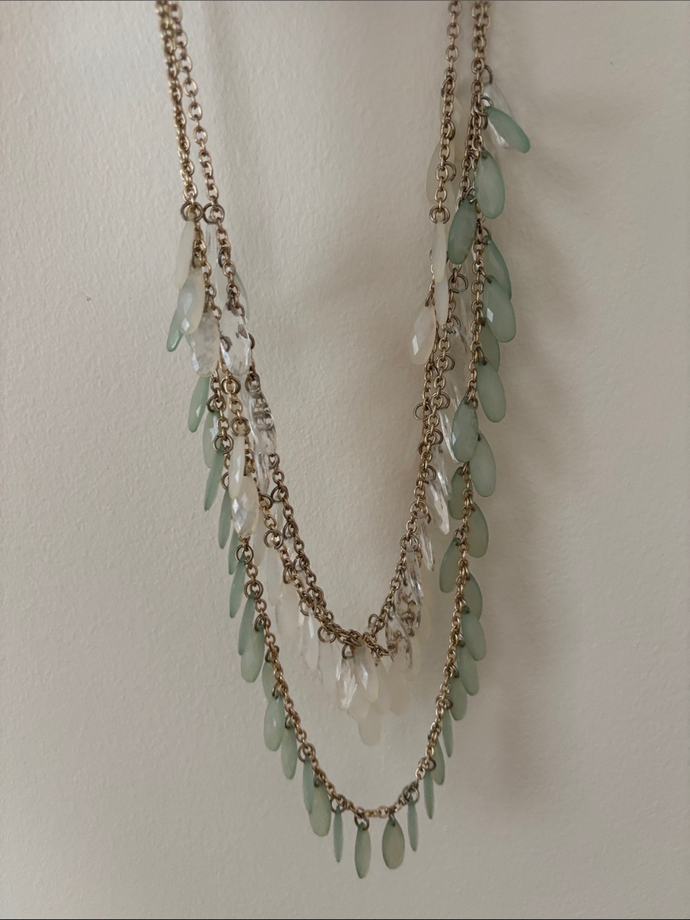 Multilayer mint green teardrop statement necklace